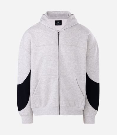 Buzo Cerrado en Algodón con Felpa y Paneles en las Mangas