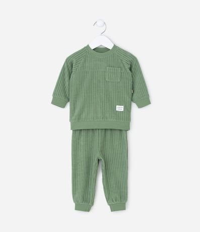 Conjunto Infantil Canelado con Saco y Pantalón Jogger – Talle 0 a 24 Meses