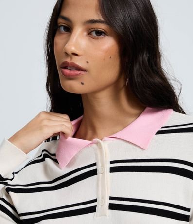 Buzo Slim Polo en Punto Listrado con Manga Larga