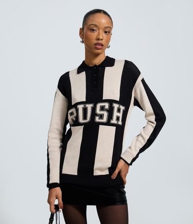 Buzo Oversized Listrado en Punto con Cuello Polo