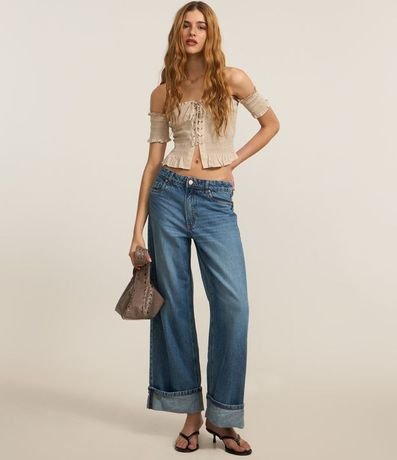 Pantalón Loose en Jeans Raw con Bajo Plegado