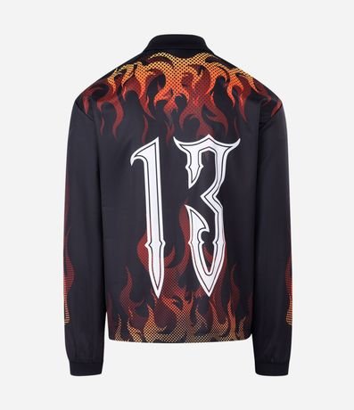 Remera Boxy Manga Larga Estampado Chamas y Lettering Sinner 6