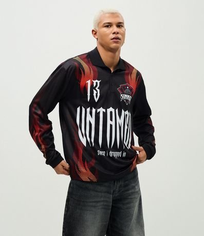 Remera Boxy Manga Larga Estampado Chamas y Lettering Sinner 3