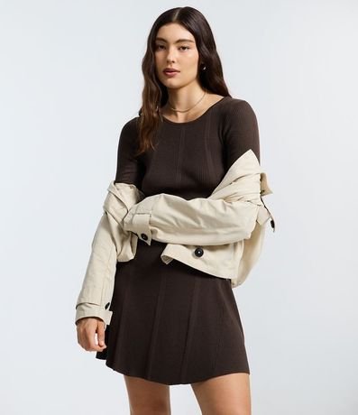 Vestido Skater Manga Larga en Punto Canelado