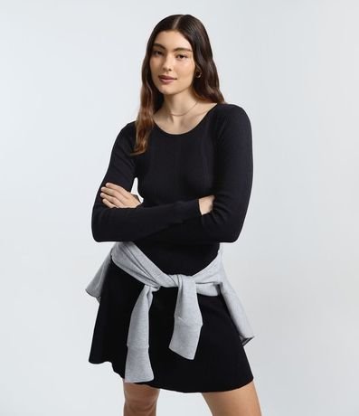 Vestido Skater Manga Larga en Punto Canelado