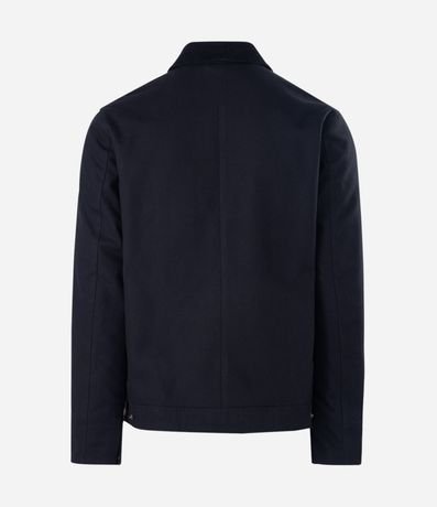 Campera Trucker en Sarga con Cuello de Terciopelo Contrastante y Bolsillos 2