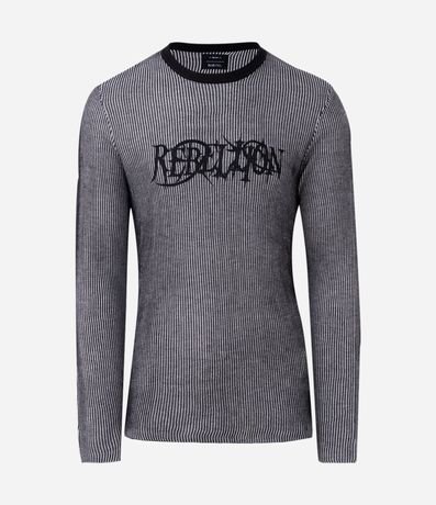 Suéter en Punto Listrado con Lettering Rebelión