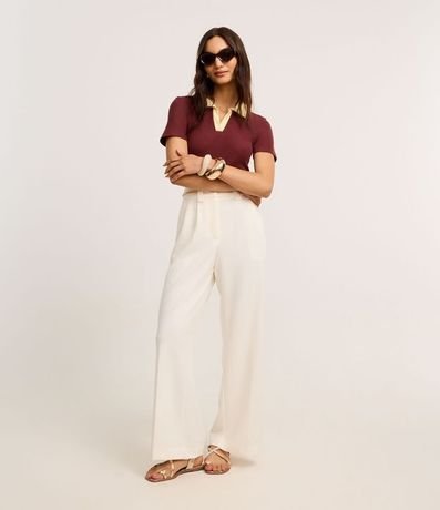 Blusa Acanalada en Rib con Cuello Polo Contrastante 2