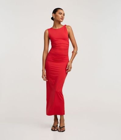 Vestido Recto Midi sin Manga en Poliamida con Torcido