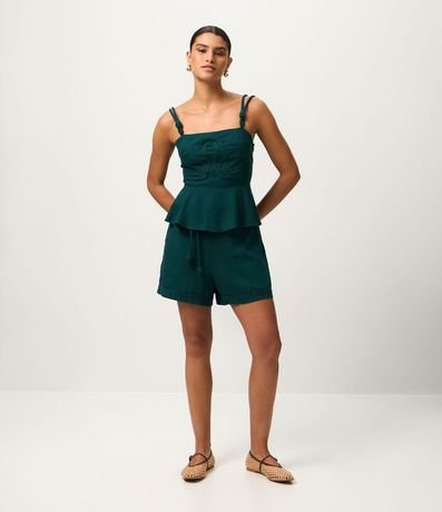 Short Corto en Viscolino con Cinta para Lazo en la Cintura