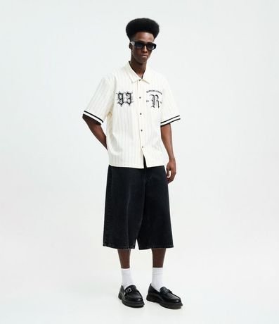 Camisa Baseball Rayada en Microfibra con Lettering Reckless 2