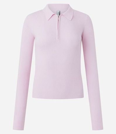 Blusa en Viscosa en Efecto Tricot con Cuello Polo y Cremallera 2
