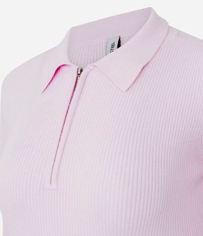 Blusa en Viscosa en Efecto Tricot con Cuello Polo y Cremallera 3