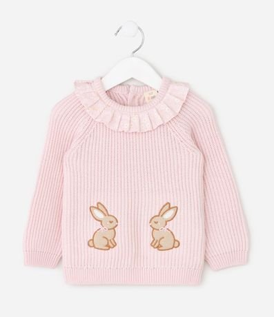 Blusa Infantil en Punto con Cuello Volado y Bordado de Conejo – Talle RN a 18 Meses 2