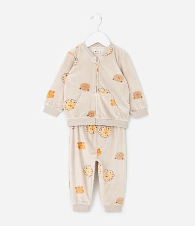 Conjunto Bebé Saco y Pantalón con Caritas de Animales  – Talle 0 a 24 Meses 1