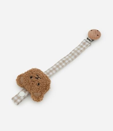 Prendedor de Chupeta Infantil con Carita de Oso y Tira Vichy – Talle U