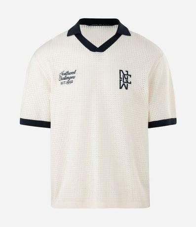 Remera Boxy en Punto con Cuello Polo y Bordado 3