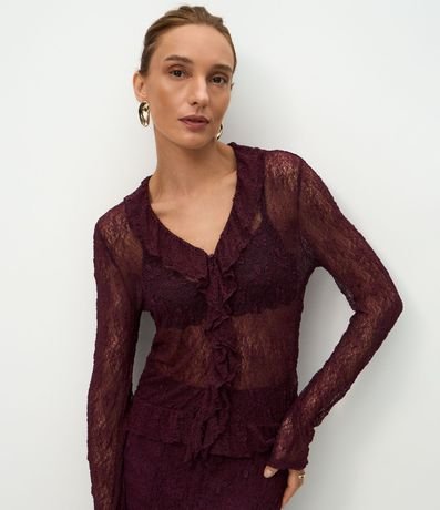 Blusa Bata Rendada con Volados y Bajo Fruncida 3