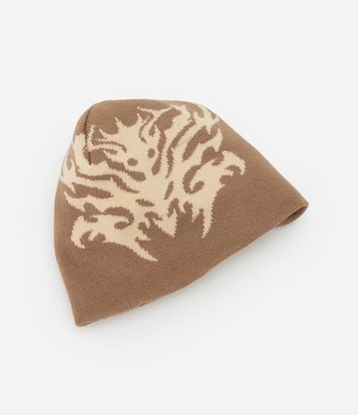 Gorro en Punto Doble Faz con Estampa Tribal Abstracta