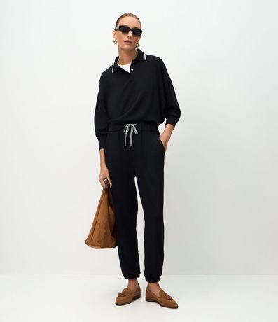 Buzo Cerrado en Algodón con Cuello Polo y Detalle Constrastante 2