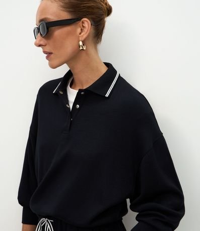 Buzo Cerrado en Algodón con Cuello Polo y Detalle Constrastante 4