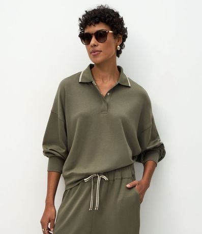 Buzo Cerrado en Algodón con Cuello Polo y Detalle Constrastante