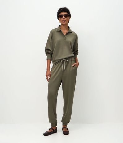 Buzo Cerrado en Algodón con Cuello Polo y Detalle Constrastante 2