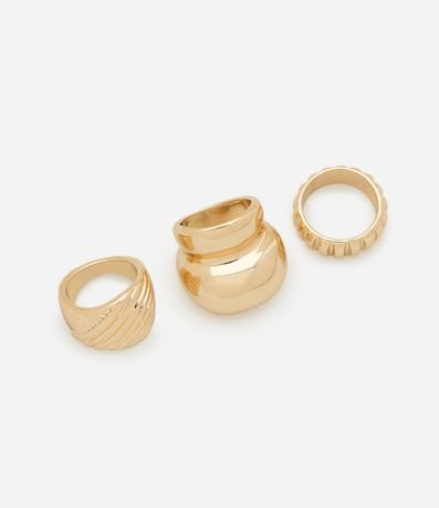 Kit 03 Anillos en Metal 2 Texturizados y 1 Liso Bold Doble