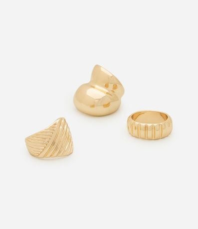 Kit 03 Anillos en Metal 2 Texturizados y 1 Liso Bold Doble 2