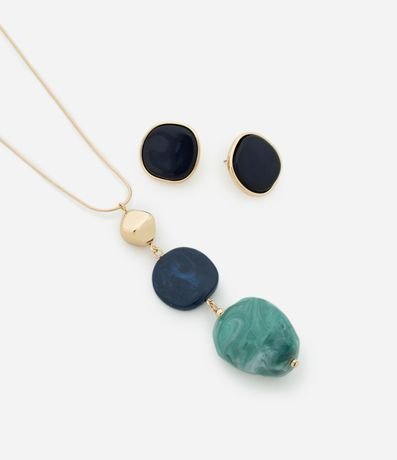 Conjunto de Collar con Colgantes Circulares en Resina y Caravana Botón