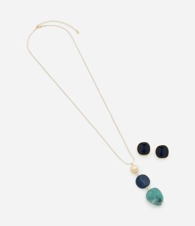 Conjunto de Collar con Colgantes Circulares en Resina y Caravana Botón 2