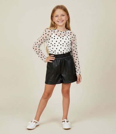 Remera Infantil en Tule de Lunares con Cuello Alto y Musculosa Interna – Talle 5 a 14 años