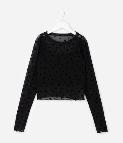 Remera Infantil en Tule con Corazones y Musculosa Interna – Talle 5 A 14 años