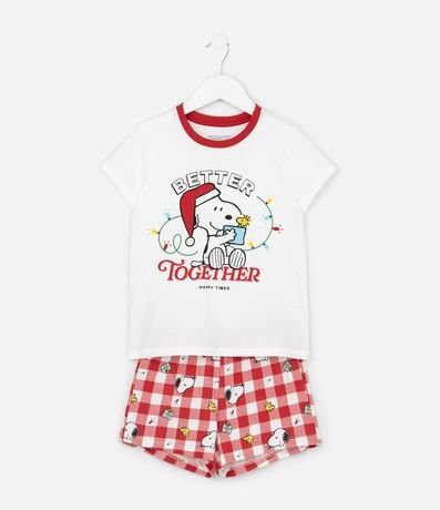 Pijama Corto Infantil con Estampa de Cuadros de Natal Snoopy - Talle 2 a 14 años