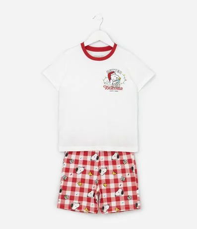 Pijama corto Infantil con Estampa de Cuadros de Natal Snoopy - Talle 2 a 14 años