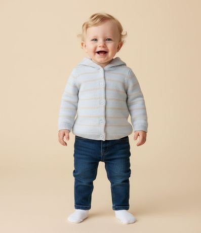 Campera Infantil Rayada en Punto con Sherpa – Talle 0 a 18 Meses