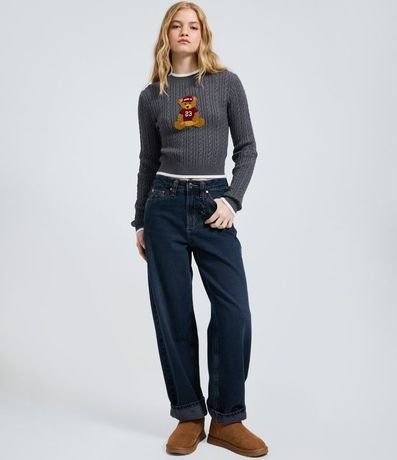 Blusa Cropped en Punto con Estampa de Oso 2