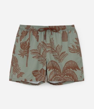 Bermuda de Playa en Microfibra con Estampado de Palmeras y Trancadero