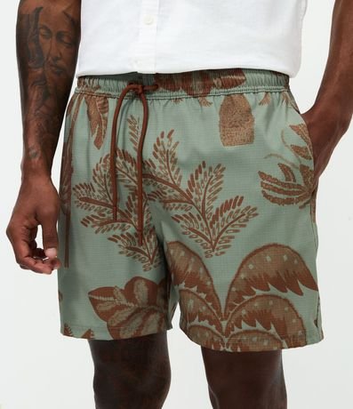 Bermuda de Playa en Microfibra con Estampado de Palmeras y Trancadero 2
