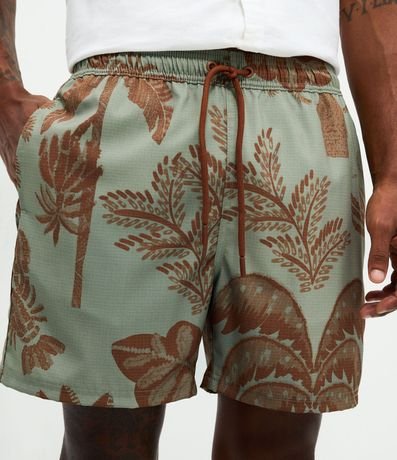 Bermuda de Playa en Microfibra con Estampado de Palmeras y Trancadero 3