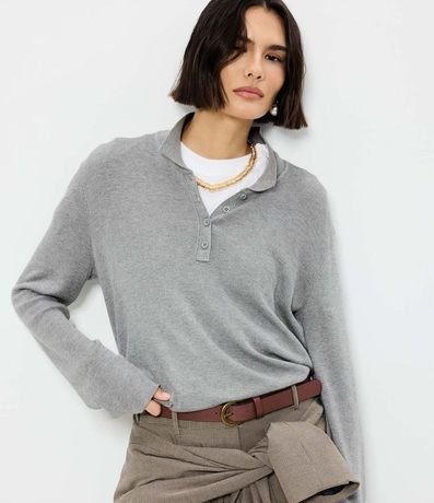 Blusa Manga Larga en Punto con Cuello Polo 2