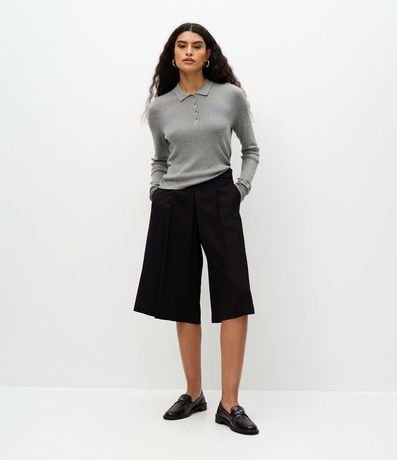 Blusa Manga Larga en Punto con Cuello Polo 2