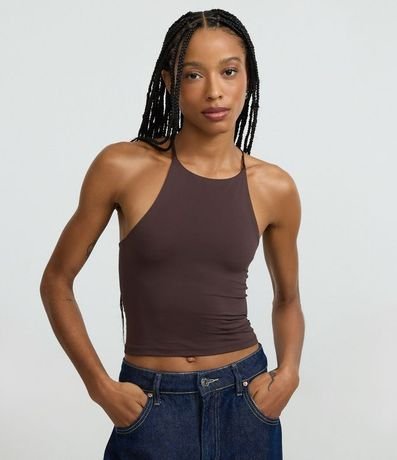 Blusa Corta en Microfibra con Cuello Halter