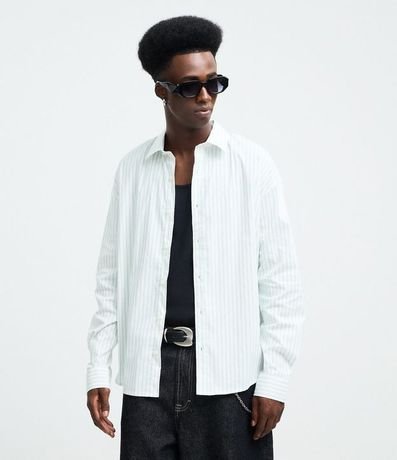 Camisa Manga Larga Rayada con Estampa “Echoes of a Restless Beat” en la Espalda