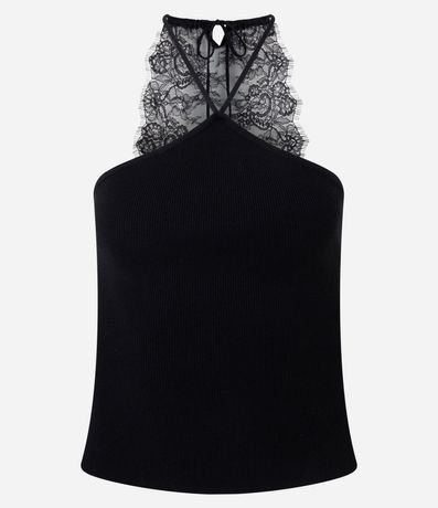 Blusa Bretel Fino con Escote Halter y Encaje en la Espalda 5