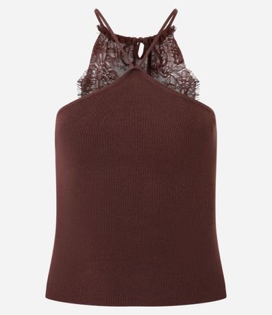 Blusa Bretel Fino con Escote Halter y Encaje en la Espalda 5