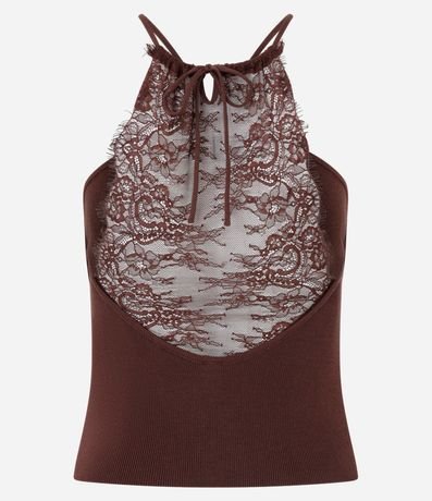 Blusa Bretel Fino con Escote Halter y Encaje en la Espalda 7