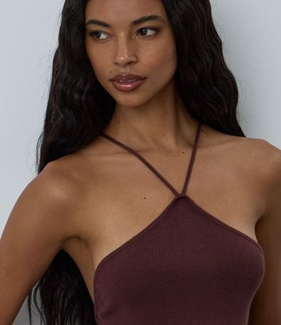 Blusa Bretel Fino con Escote Halter y Encaje en la Espalda 4