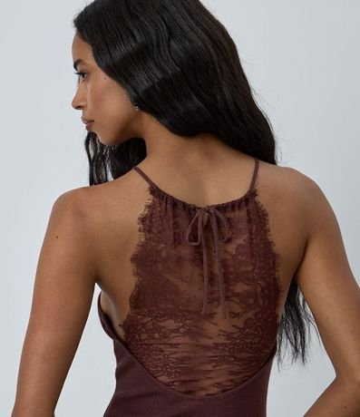 Blusa Bretel Fino con Escote Halter y Encaje en la Espalda