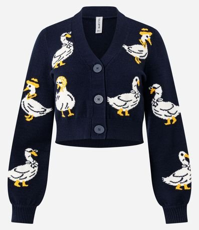 Cardigan Cropped en Punto con Íconos de Patas